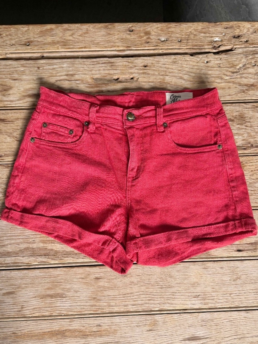 Cosmic Blue Love Red Denim Shorts Stitch Fix, Size 26 Boho Coquette